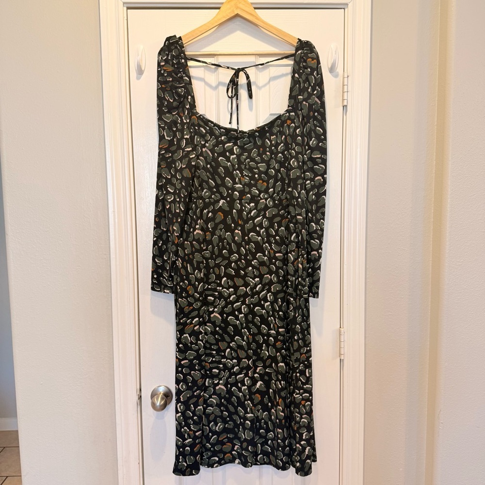 Eloquii Midi Dress Women’s Size 22W Long Sleeves Black Green Tie Back Stretch - Picture 6 of 11